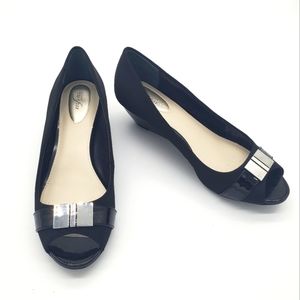 Alfani Step N Flex Blk Sz 8M Peep Toe Dress Wedge